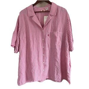Levi's Women’s Resort Pink and White Gingham Button Down Short Sleeve Shirt 3X